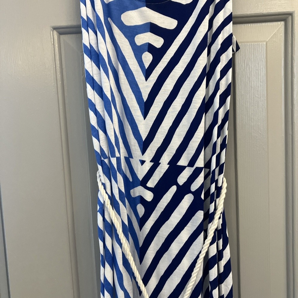 Ann Taylor LOFT Blue White‎ Chevron Stripe Maxi Dress Rope Belt Medium  Resort